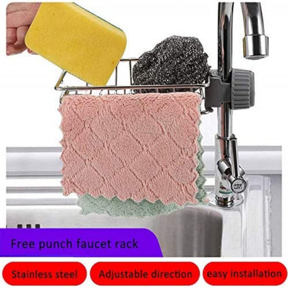 Stainless Steel Faucet Storage Rack, Sponge Holder, Adhesive Sink Caddy Organizer