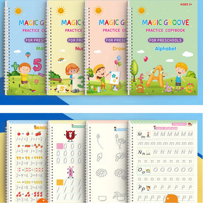 (Pack of 4) Magic Practice Copybook for Kids, Children Reusable Handwriting Practice Copy Books for Preschools Magic Workbook Letter Writing Book